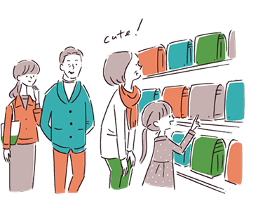 ランドセルを選ぶ家族