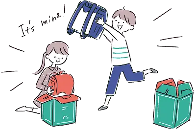 ランドセルを貰って喜ぶ子どもたち